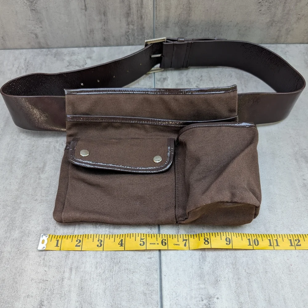Pottery Barn Kids Brown Leather and Canvas Diaper Hip Bag